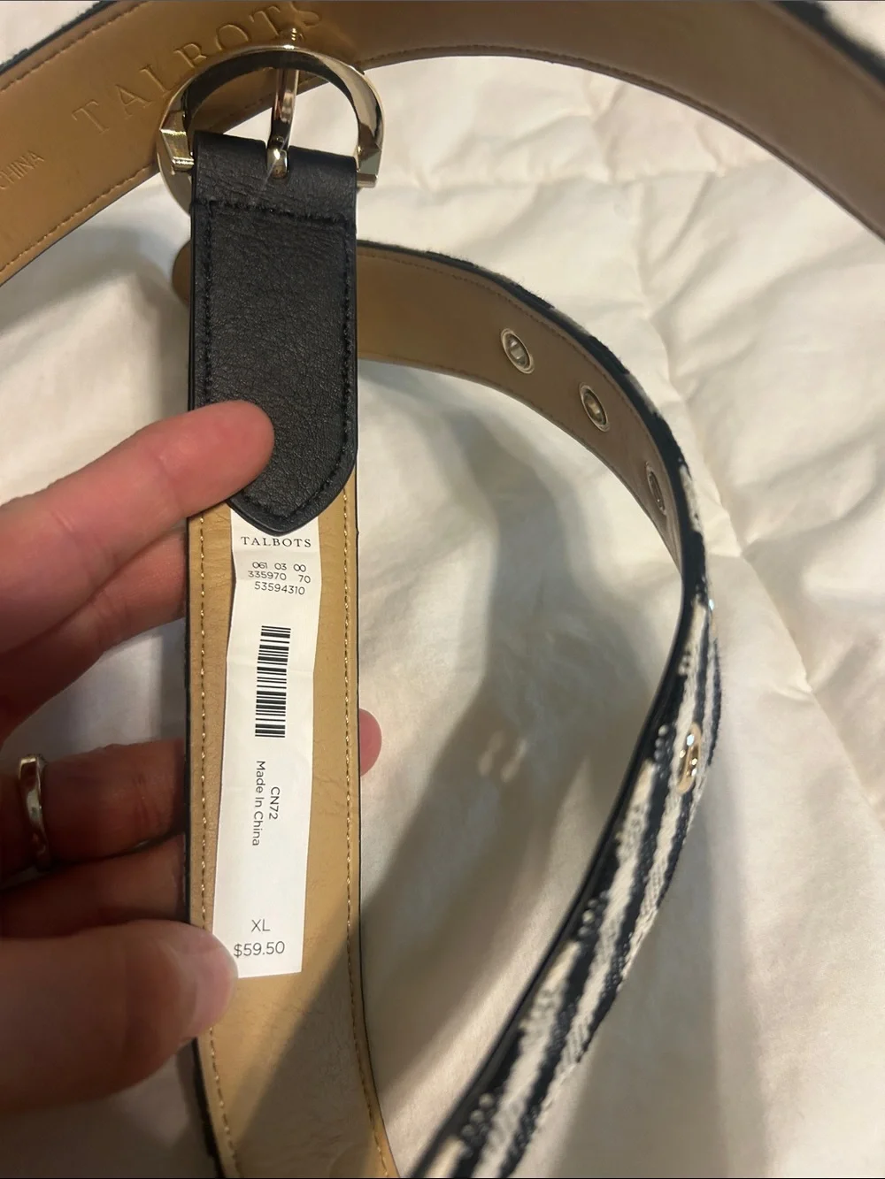 NWOT Talbots xL Black/White Plaid Belt with Round Buckle